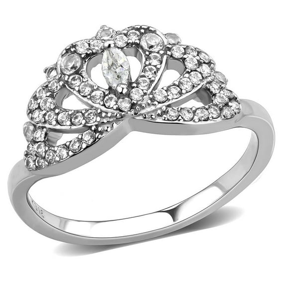 Rings for Women Silver 316L Stainless Steel DA354 - AAA Grade Cubic Zirconia in Clear