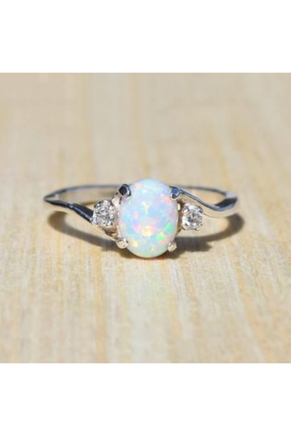 Rings for Women Womens Exquisite Sterling Silver Oval Cut Fire Opal Diamond Band Ring
