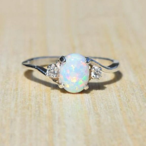 Rings for Women Womens Sterling Silver Oval Cut Fire Opal Diamond Band Ring