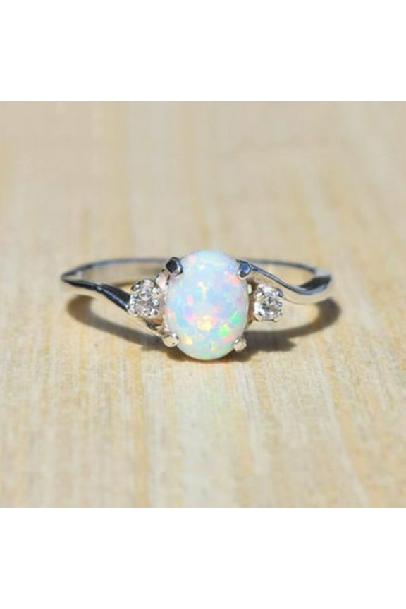 Rings for Women Womens Sterling Silver Oval Cut Fire Opal Diamond Band Ring