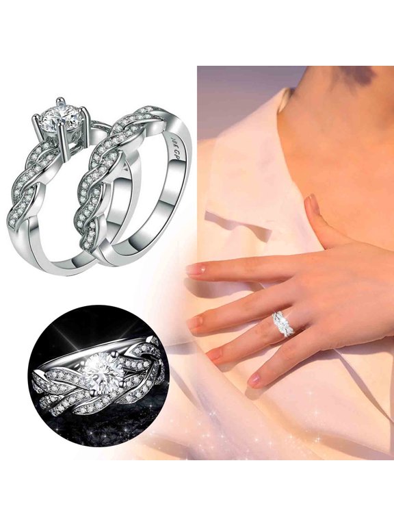 Timeless Silver Couple Ring for Engagement and Wedding Band, Silver, 5.44 cm