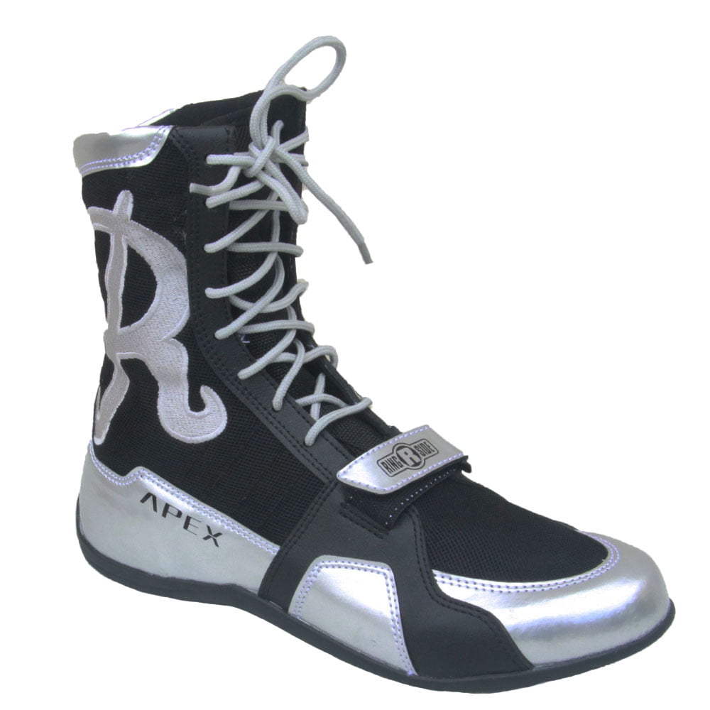 Ringside Apex Elite Boxing Shoes, Black/Silver, Size 10