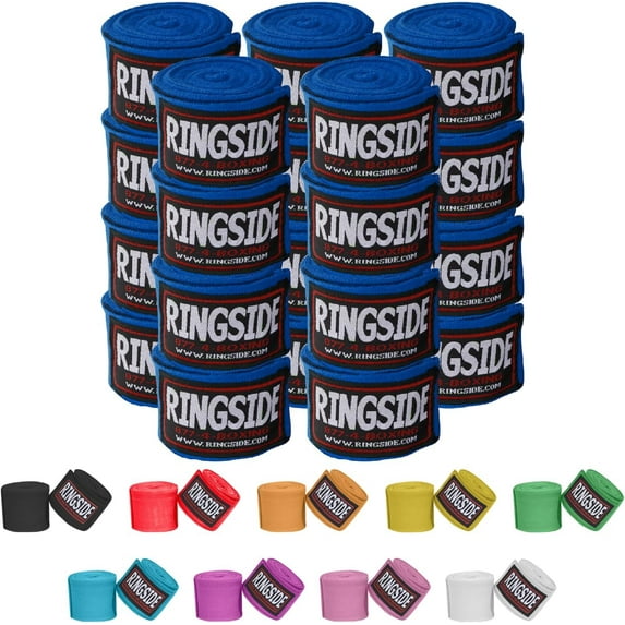 Ringside Mexican-Style Boxing Handwraps - Elastic Cotton, Thumb Loop, Hook & Loop Closure, Machine Washable - Blue, 10 Pack