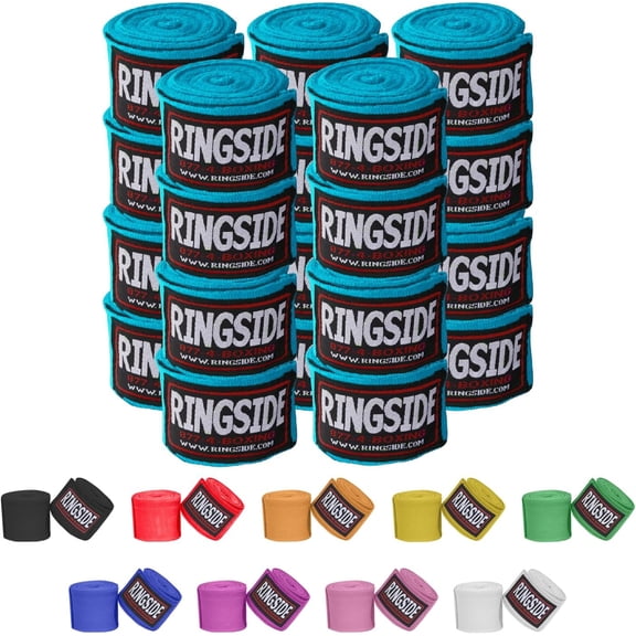 Ringside Mexican-Style Boxing Handwraps - Elastic Cotton, Thumb Loop, Hook & Loop Closure, Machine Washable - Electric Blue, 10 Pack