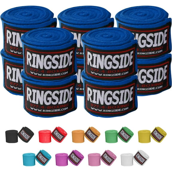Ringside Mexican-Style Boxing Handwraps - Elastic Cotton, Thumb Loop, Hook & Loop Closure, Machine Washable - Blue, 5 Pack