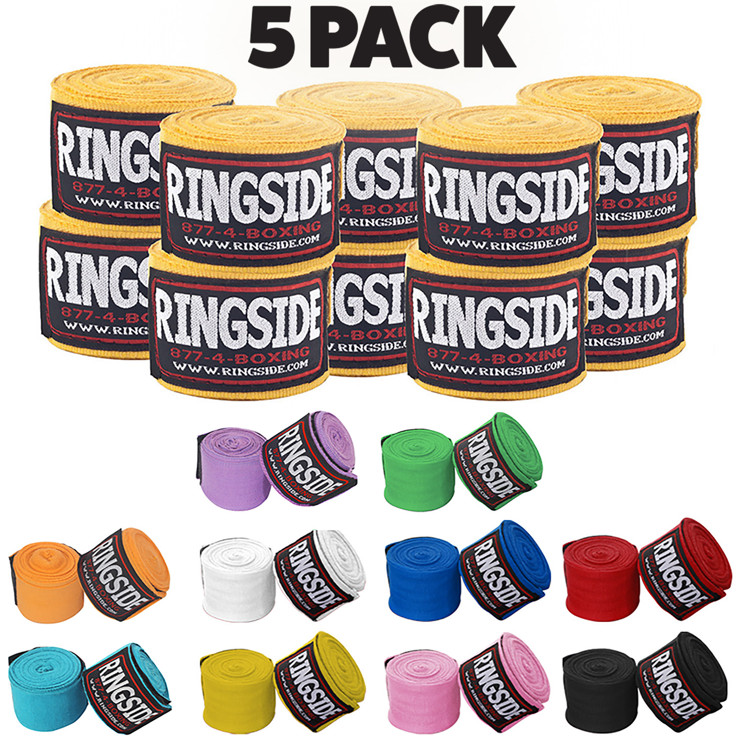 Ringside MexicanStyle Boxing Hand Wraps 180" 5 Pack, Gold