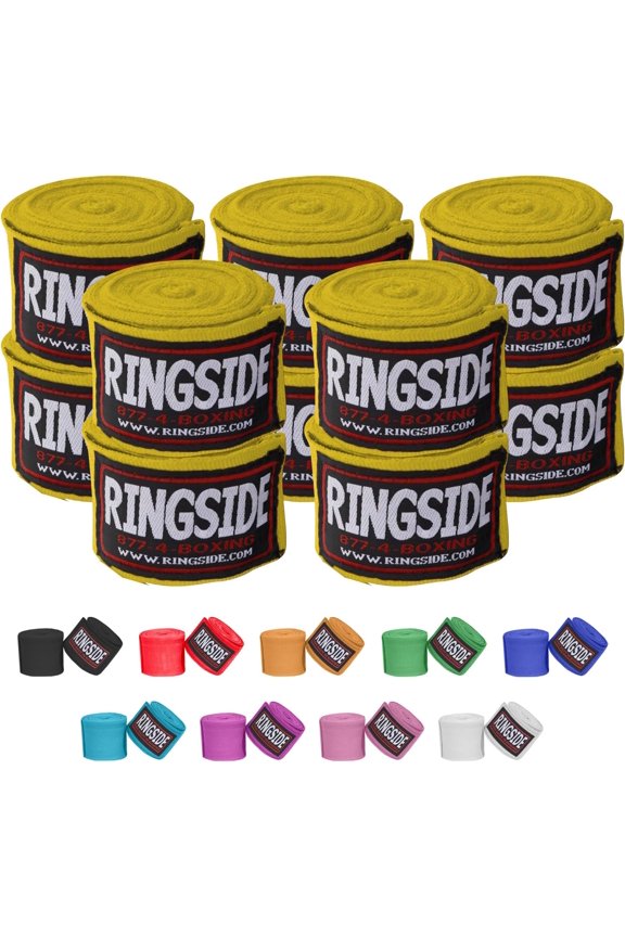 Mexican-Style Boxing Handwraps - Elastic Cotton, Thumb Loop, Hook & Loop Closure, Machine Washable - Gold, 5 Pack