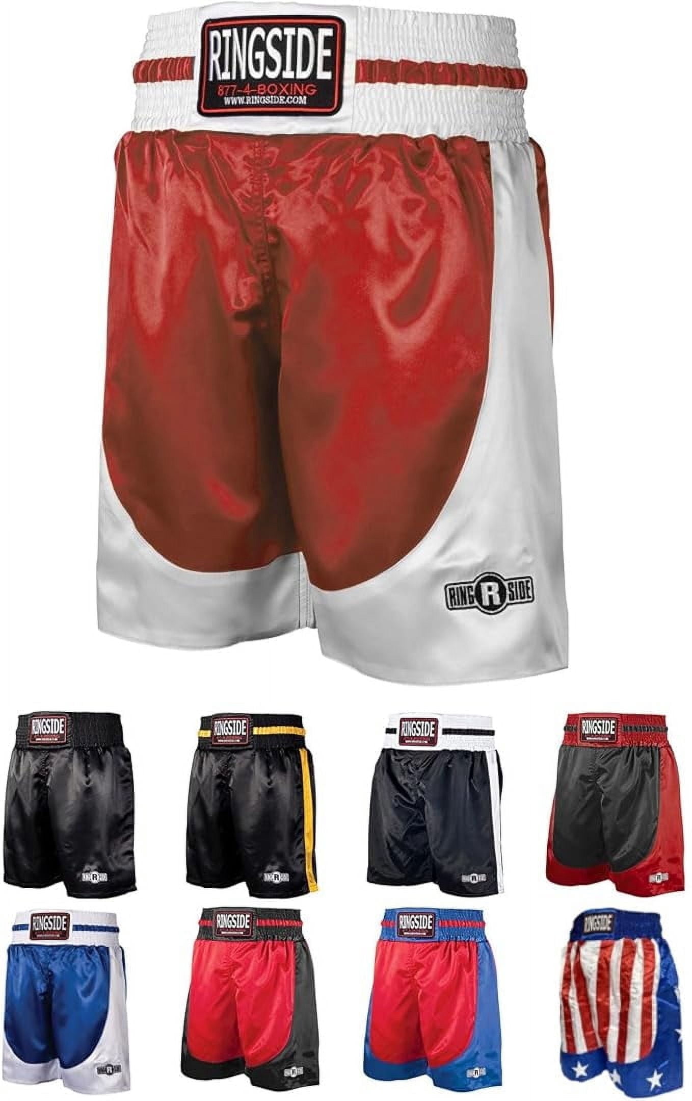 Ringside Pro-Style Boxing Trunks - Red/White XL - Satin Fabric with ...