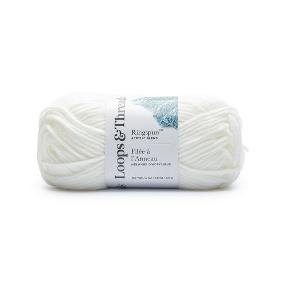 Ringspun Yarn by Loops & Threads - Yarn for Knitting - Crochet - Weaving - and Arts & Crafts - White - Acrylic Blend - 6 oz