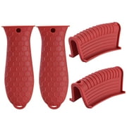 Rinhoo 4pcs/set Pot Holders Silicone Pot Handle Covers Anti-scald Heat-resistant Kitchen Cooking Accessory, Red