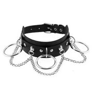 Rinhoo Adjustable Necklace Choker Multilayer Chain Pendant PU Leather Choker Girl Women Punk O Ring Necklace