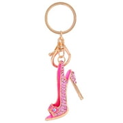 Rinhoo Key Ring Metal High Heel Shoe Key Chain Rhinestone Keychain for Bag Dressing Decoration, Pink