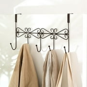 Rinhoo Over The Door Hanger Rack with 5 Hooks Decorative Metal Coat Hat Holder for Home Office - Bronze