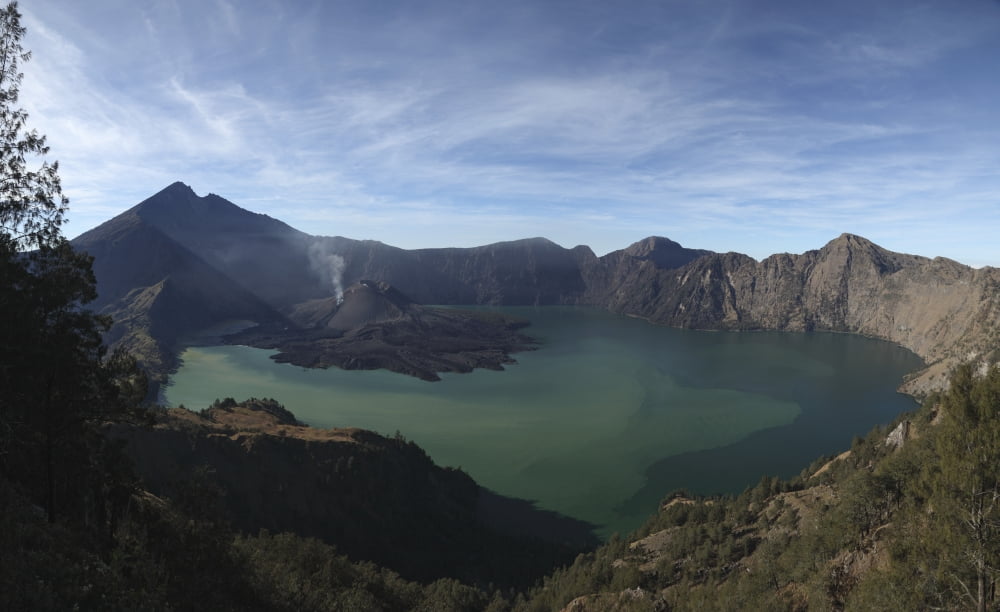 Rinjani eruption Lombok Island Indonesia Canvas Art - Martin RietzeStocktrek Images (36 x 22)