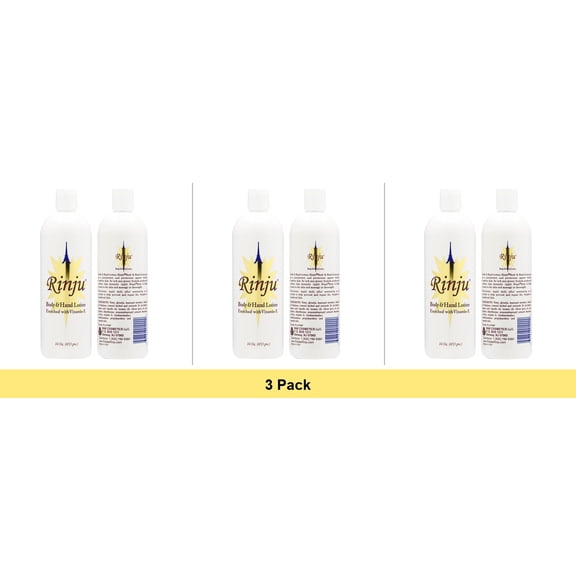 Rinju Body and Hand Lotion Enriched with Vitamin-E, 16 Ounce - 3 Pack