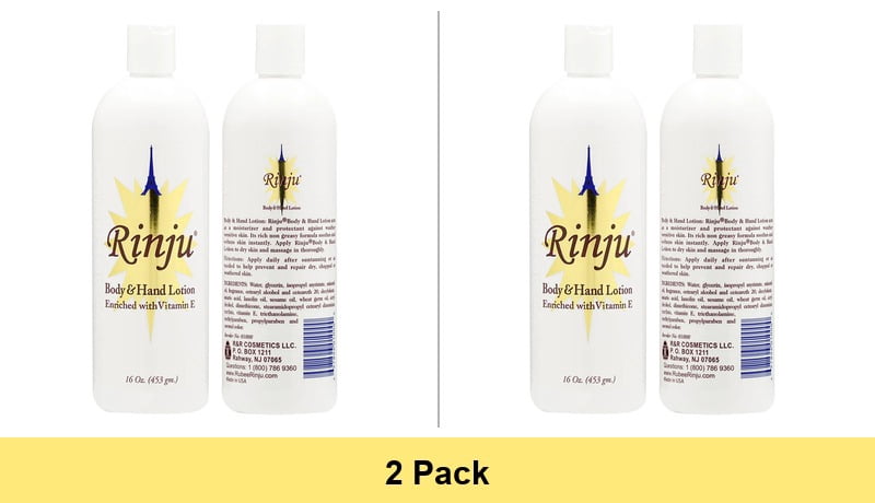 Rinju Body and Hand Lotion Enriched with Vitamin-E, 16 Oz - 2 Pack