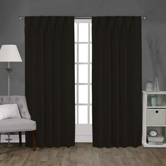 Rinku Linen Blackout Pinch Pleated Curtains - Black Solid Print, 52" x 120", 2 Panels