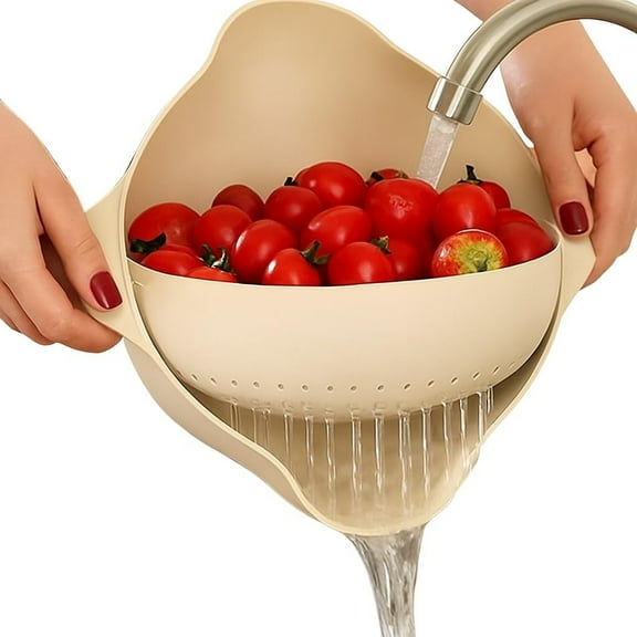 Rinse & Drain Bowl Strainer & Colander Combo 2-in-1 Rotating Basket with Bowl, BPA-Free Plastic with Handles & Pour Spouts, Dishwasher Safe Wash Fruits, Vegetables, Pasta, Salad & More