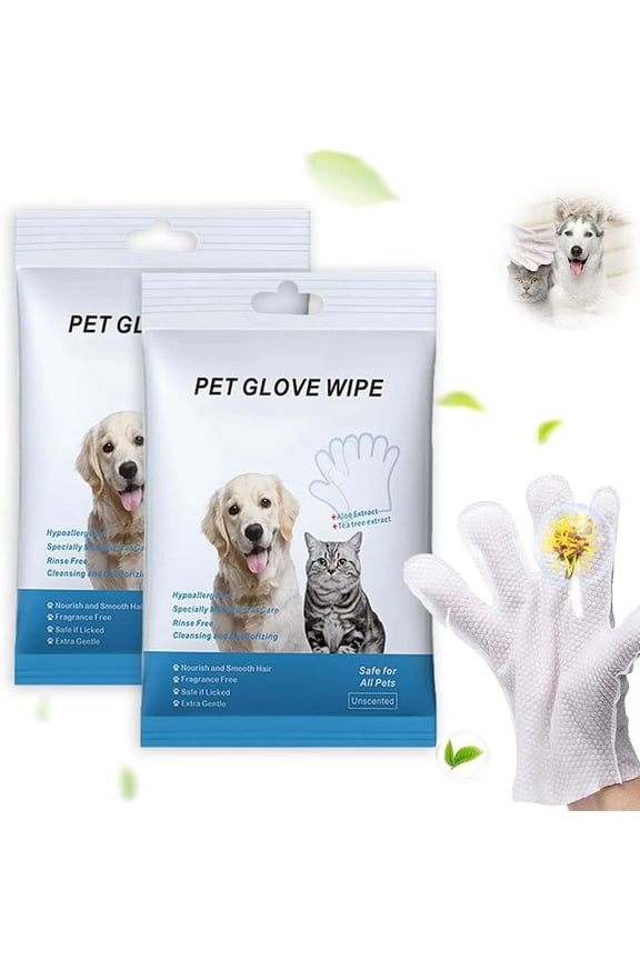 Rinse Free Dog Shampoo Mitts for Dogs and Cats, Gentle Bath Wipes & Gloves with Multi-Use Soft Care (2)