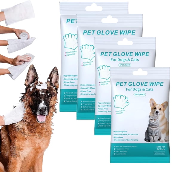 Rinse Free Dog Wash Shampoo Mitts, Rinse Free Dog Shampoo Mitts, rinse free shampoo mittens for dogs, 6 Packs, Extra Thick/Unscented, Keep Dogs Coat Soft