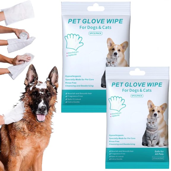 Rinse Free Dog Wash Shampoo Mitts, Rinse Free Dog Shampoo Mitts, rinse free shampoo mittens for dogs, 6 Packs, Extra Thick/Unscented, Keep Dogs Coat Soft