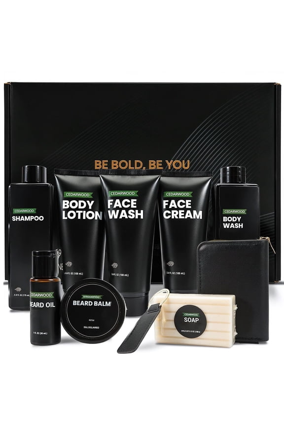 Men's Spa Gift Set, 10Pcs Cedar Beard Grooming Kit for Him Dad Valentines Day Birthday Anniversary Gifts