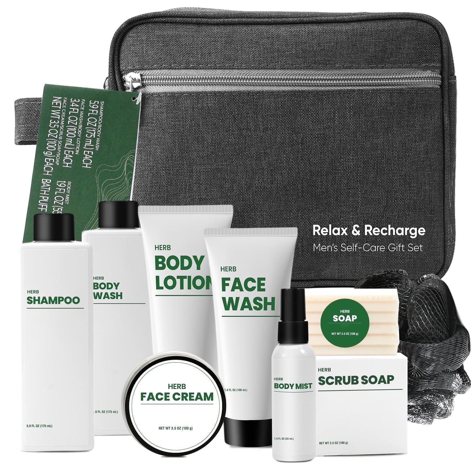 Rinse & Robust Spa Gift Sets for Men, 9PCS Herbal Bath & Body Set for Fathers Day, anniversary