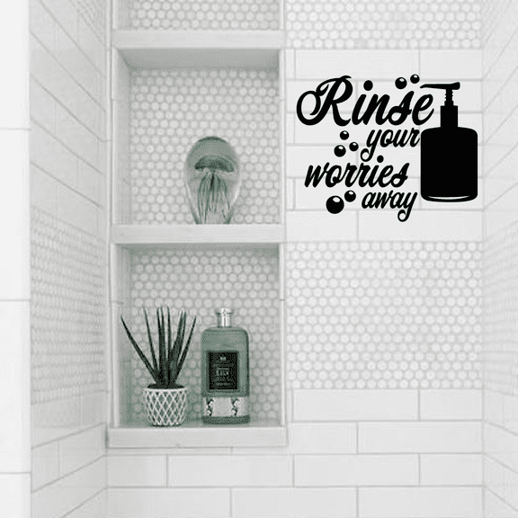 Rinse Your Worries Away - Toilet Paper Bathroom Rules Quote Vinyl Wall Art Sticker Decal Home Bathroom Rest Room Comfort Room Signage Ladies Gentlemen Toilet Room Wall Design Reminder Size(8x10 inch)