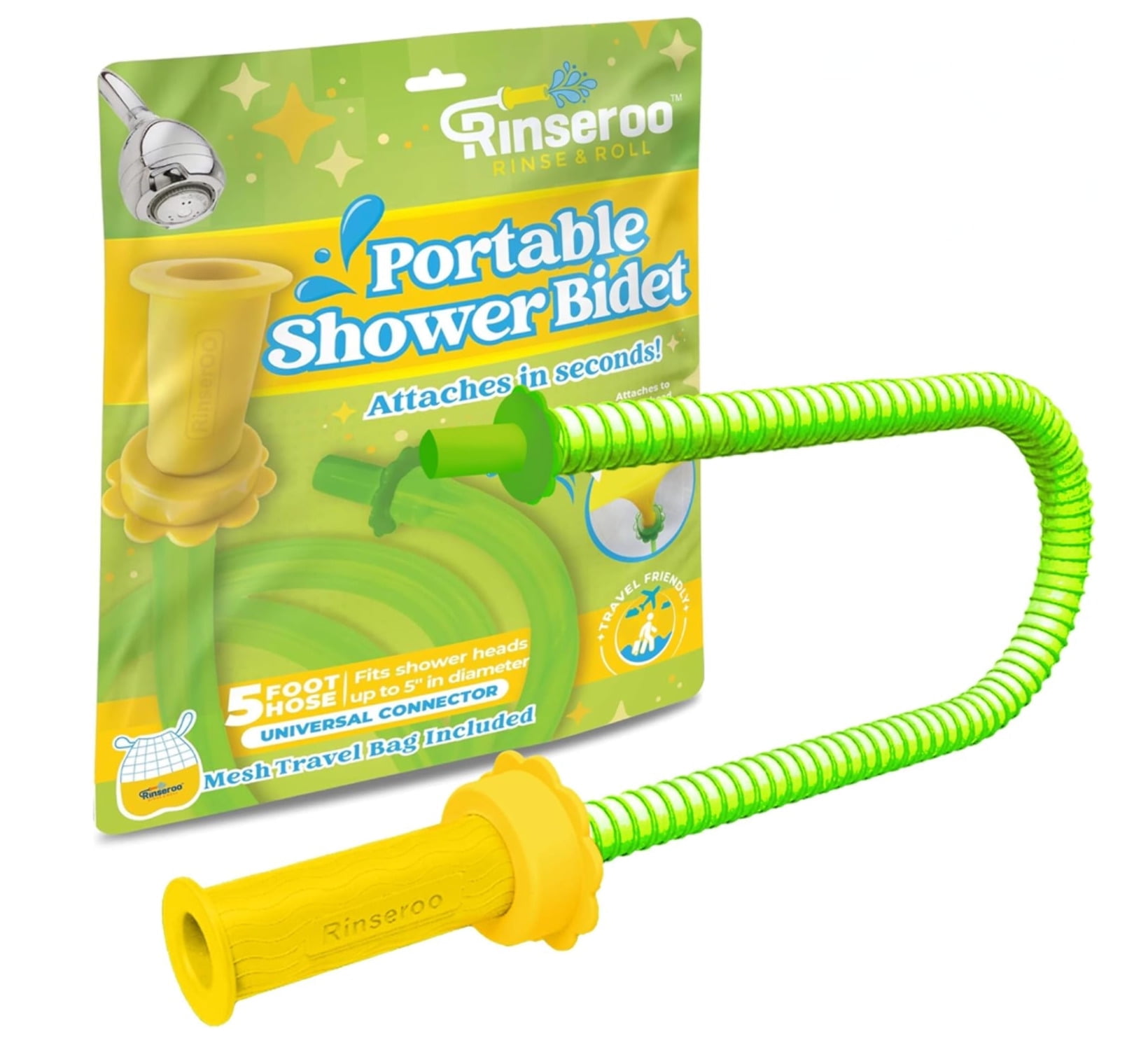 Rinseroo Portable Bidet Hose – Slip-On Shower Attachment for Postpartum, Post-Surgery, Warm Water Hygiene. Handheld Sprayer for Travel, Men, Women, RV. Peri Bottle Alternative, 5ft Hose, 5" Stretch