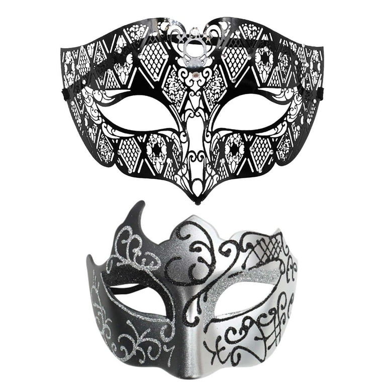 Rinsvye 2 Packs Couple Face Guard Metal Masquerade Masks Face Guard Halloween Costume Wolf Mask Face Guard Carnival Face Masquerade Dresses For Women Guard Role Play Party Costume Dance Wedding Part
