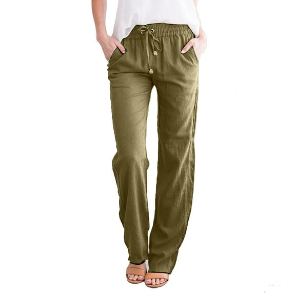Rinsvye And Straight Solid Elastic Pants Long Drawstring Linen Women Waist Cotton Casual Pants Plus Size Pant For Women Women'S Plus Athletic Pants Petite Business Casual Clothes For Women Women Cotto