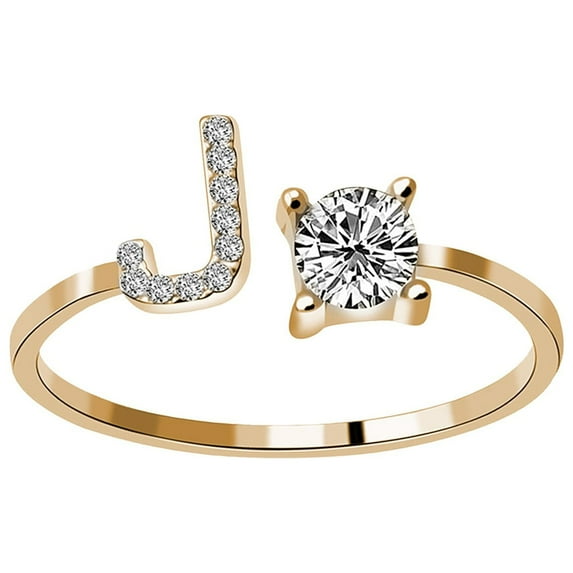 Rinsvye Fashionable And Opening 26 Letters With Diamond Ring Ladies Jewelry Rings Size 8 Chunky Rin