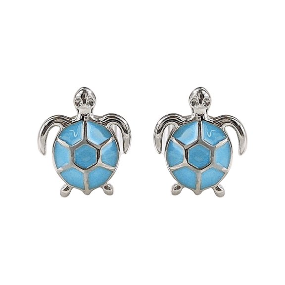 Rinsvye Sky Blue Turtle Clip On Hoop Earrings For Women Women Earrings Platinum Plated Candy Heart Necklace Marine Biological Turtle 925 Earrings For Women Sterling Silver Turtle Stu