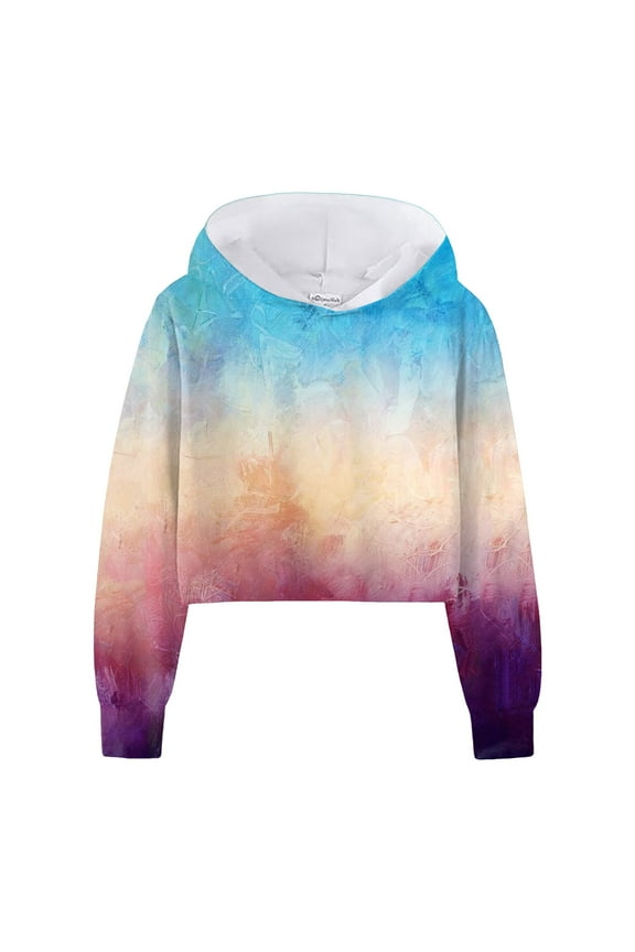 Teen Kids Girls Letter Long Sleeve Tie Dyed Short Hoodies Sweatshirts Pullover Tops Clothes Hooded Jacket Girls Potato Hoodies For Teen Girls Hoodies For Teen Boys 16-18 Sweaters For Baby Boys