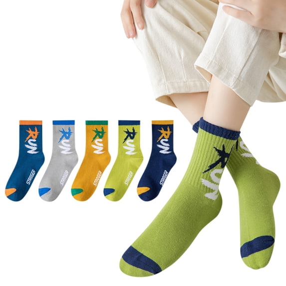 Rinsvye Toddler Boys Girls Letter Print Socks Athletic Socks For Boy 3 To 16 Years Pack Of 5 Pairs Crew Socks Funny Gifts For Kids Girls Getting Dressed School Socks For Boys Boys Socks Size 1 Size 2T