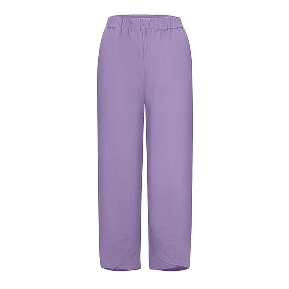 Rinsvye Women Solid Color Cotton Flax Elastic Long Pants Beach Leisure Trousers Harem Dress Pants Plus Size Twill Pants For Women 18 Tall Womens Pants 2 Pair Yoga Pants Dress Pants Size 20 20