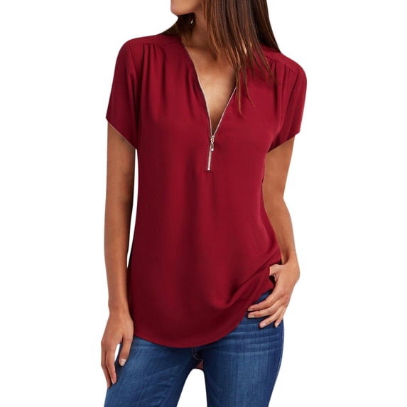 Rinsvye Womens Casual Tops Shirt Womens Long Sleeve Shirts Ladies V Neck Zipper T Shirts Women Set Loose T-Shirt Blouse Tee Womens Compression T Shirt Top Layering Long Sleeve Shirts For Women Co