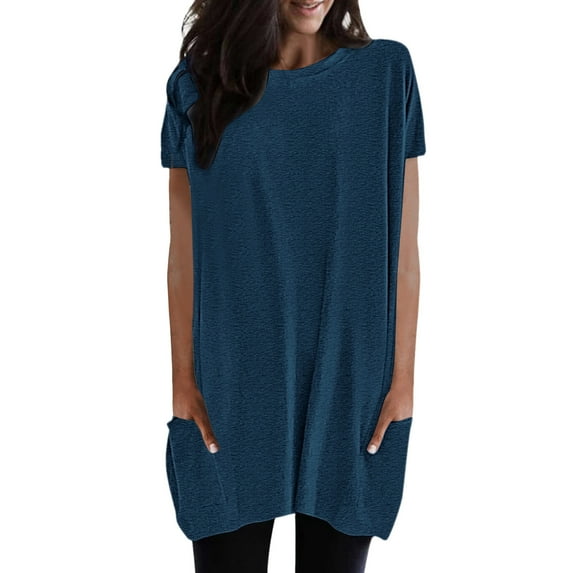 Rinsvye Womens Summer Casual Solid Women Shirts Compression Loose Pullover Crewneck Shirts Scoop Neck Long Sleeve Shirts For Women Short Sleeve Tunic Tops Neck Top For Women Blouse With Pockets Set S