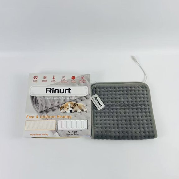 Rinurt Heating inserts for pet beds,Pet Heating Pad for Dogs and Cats, Electric Heated Pet Mat with 6 Temperature Settings & 4 Timer Options, Fast Even Heating Pet Bed Warmer, Washable Cover