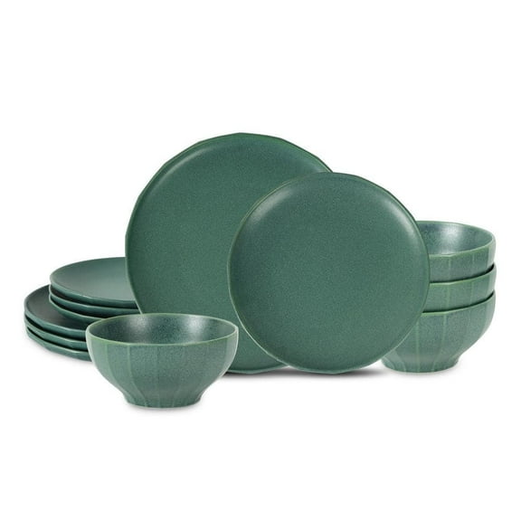 Rio 12-Piece Green Stoneware Dinnerware Set (Service for 4)