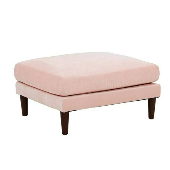 Rio 32 Inch Modular Ottoman Box Cushion Seat Wood Legs Blush Pink - Saltoro Sherpi