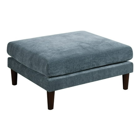Rio 32 Inch Modular Ottoman Box Cushion Seat Wood Legs Slate Blue Fabric - Saltoro Sherpi