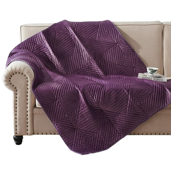 Rio 60 Inch Quilted Throw Blanket, Diamond Stitching, Purple Dutch Velvet