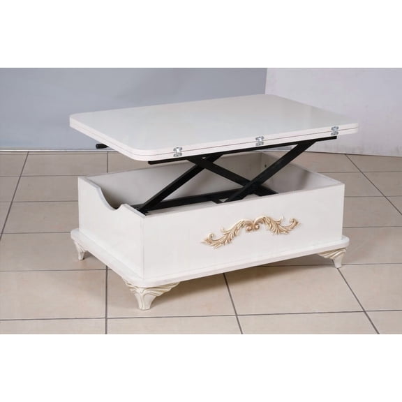 Rio Adjustable Height Coffee Table for Living Room, 1001 White, Modern Elegance