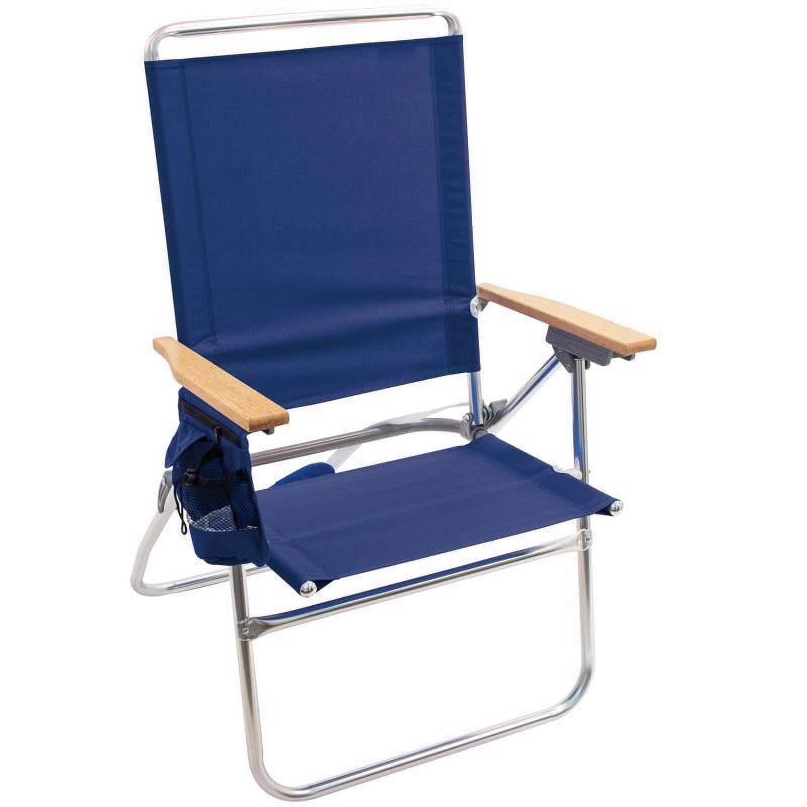 Blue Aluminum Beach Chair with Wooden Arms