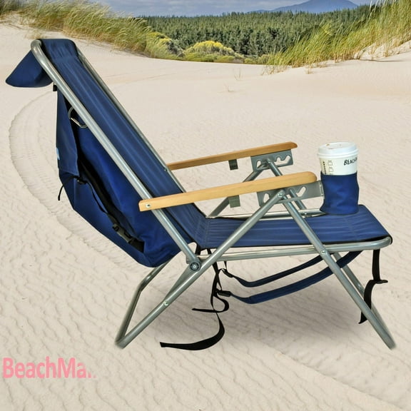 Rio Beach Original 4-Position Steel Backpack Chair with Pillow, Hands-Free Beach Chair Backpack for Adults, Navy