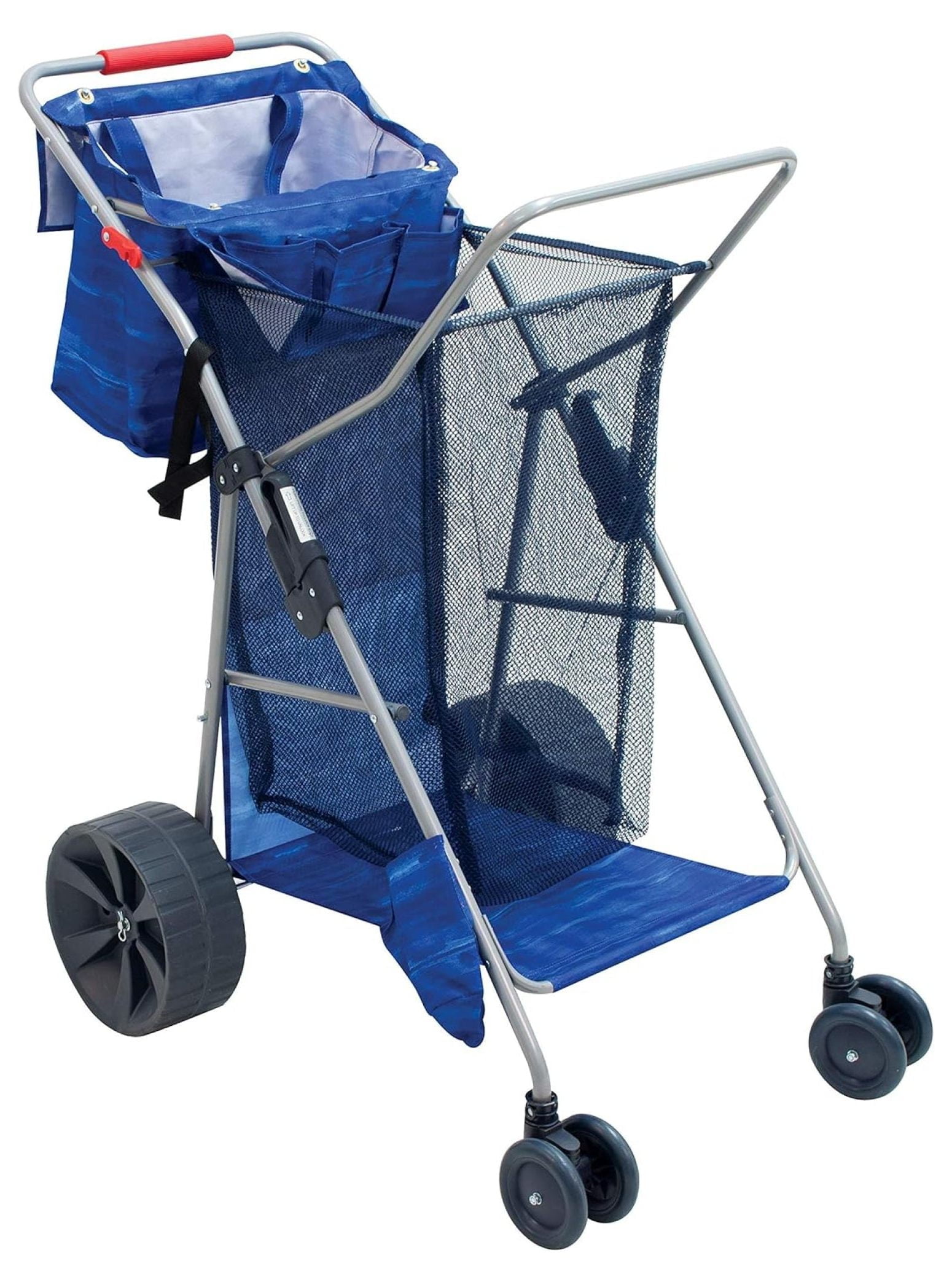 Blue Foldable Beach Utility Cart with Mesh Storage