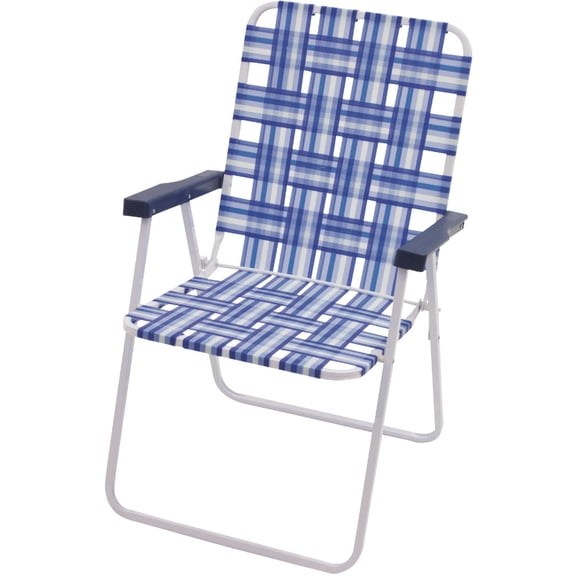 Rio Brands Step-Up Blue & White Polyester Web High-Back Steel Folding Chair Residential Use, Standard Application