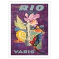 thumbnail image 1 of Rio Brazil - Varig Airlines - Vintage Airline Travel Poster c.1955 - Bamboo Fine Art 290gsm Paper Print (Unframed) 24x32in, 1 of 4
