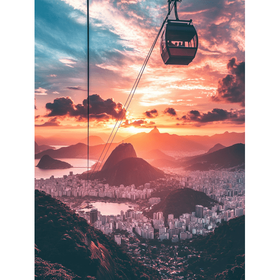 Rio Cable Car Sunset Landscape Canvas Print/Wall Art Perfect for Living RoomOffice Hotel and Restaurant Decor.